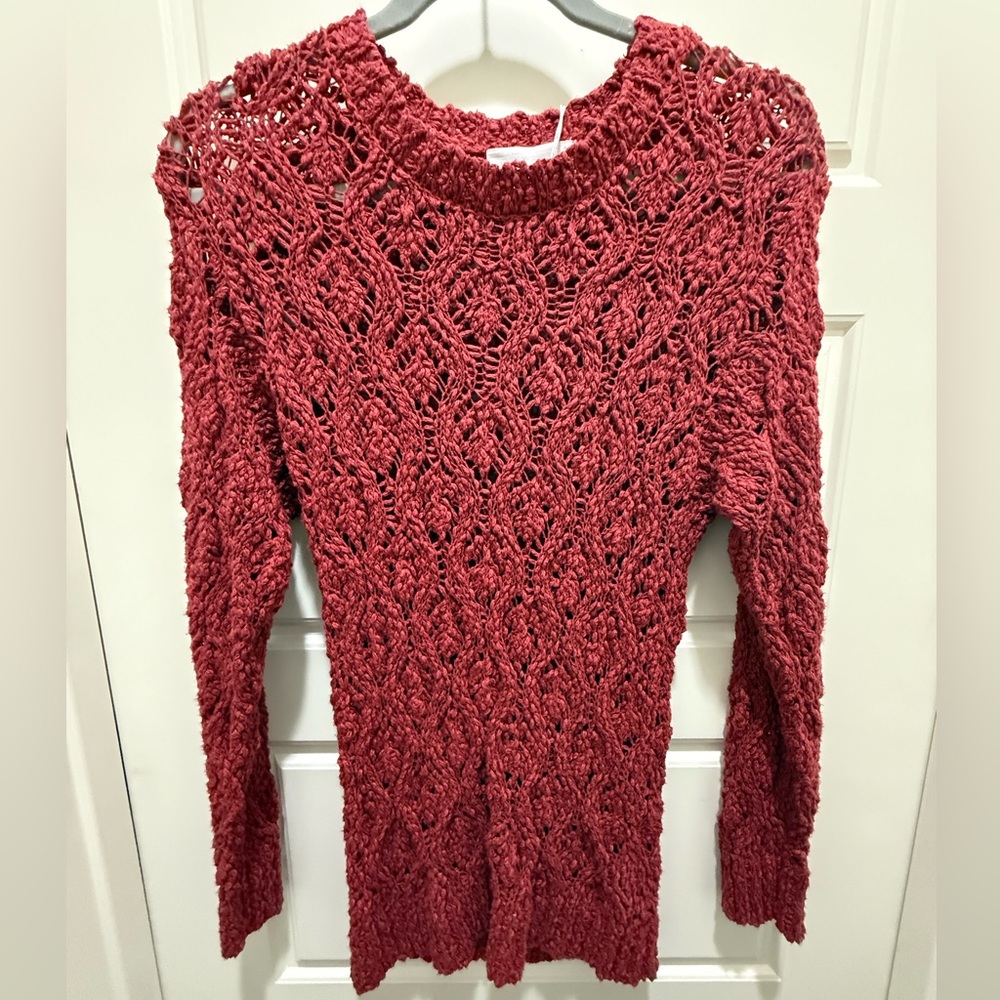 NWT. Dear John Denim, Rust Crochet Knit Sweater. Size XS